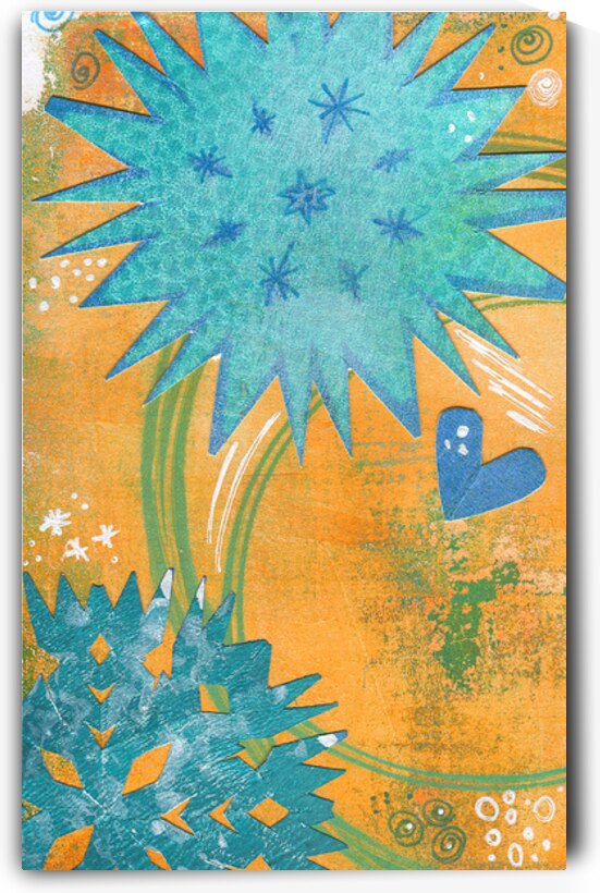 Little blue heart mixed media abstract artwork by Karen Kaspar