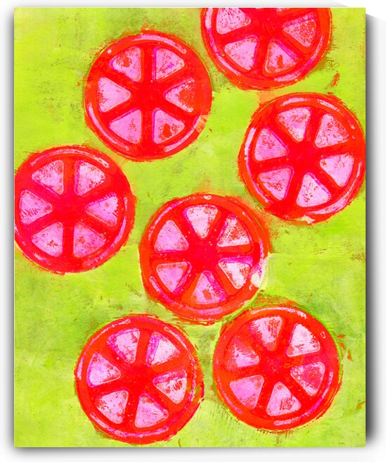 pink grapefruit twist abstract acrylic painting by Karen Kaspar