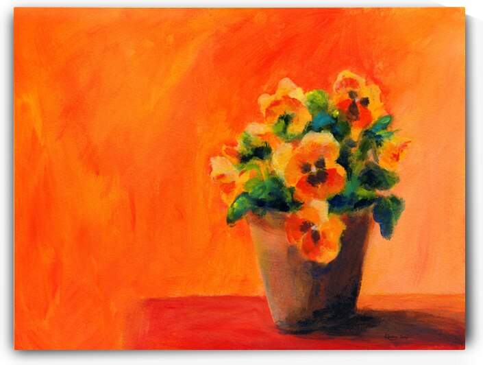 orange pansies acrylic painting by Karen Kaspar