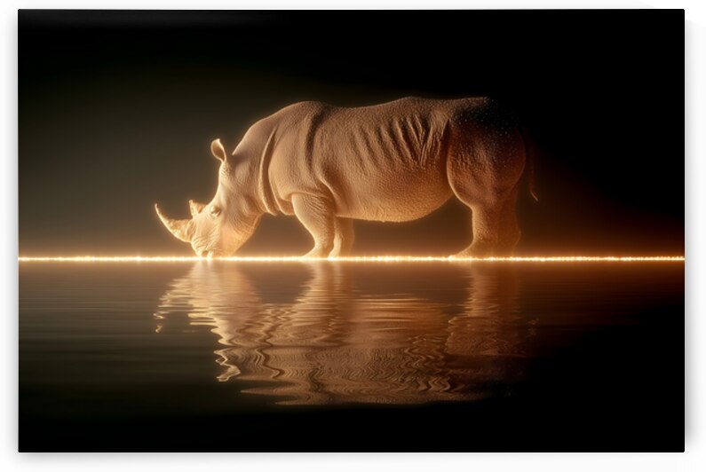 Luminous Giant – Rhinoceros Reflection Print by Savage Art Prints