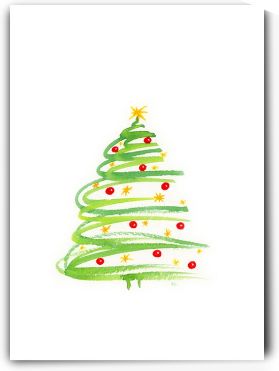 Christmas tree with decoration watercolor painting by Karen Kaspar