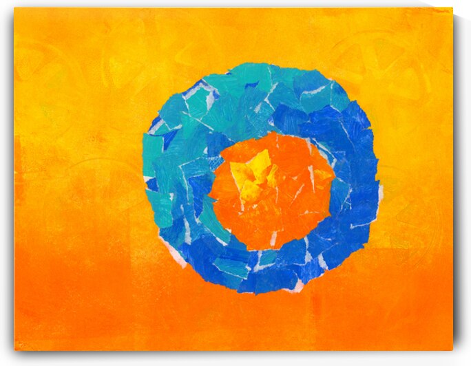 Orange in a blue bowl collage by Karen Kaspar