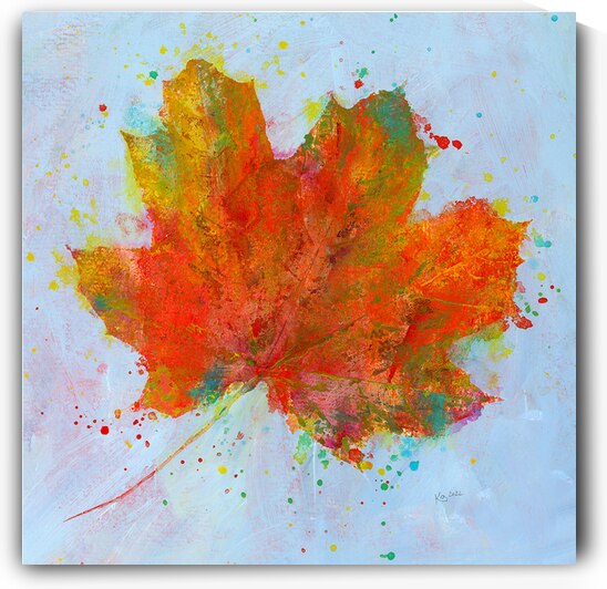Single maple leaf in fall acrylic painting by Karen Kaspar