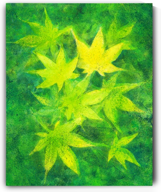 Maple leaves in green acrylic painting by Karen Kaspar