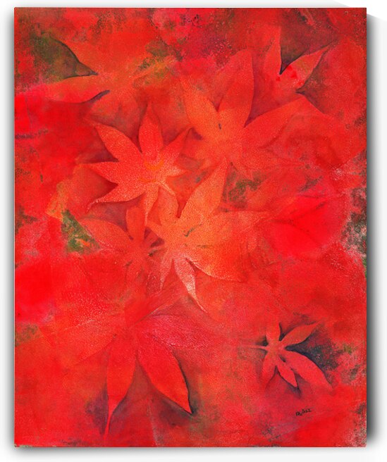 Red maple leaves acylic painting by Karen Kaspar