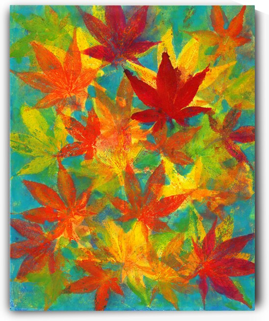 Colorful maple leaves acrylic painting by Karen Kaspar