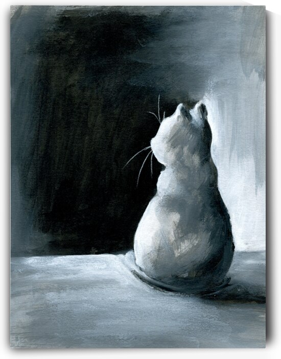 Light in the dark black and white cat acrylic painting by Karen Kaspar