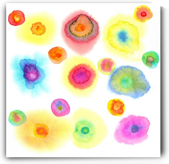 Colorful dots floating watercolor painting by Karen Kaspar