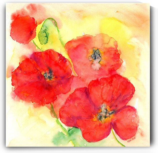 Red poppies watercolor painting by Karen Kaspar