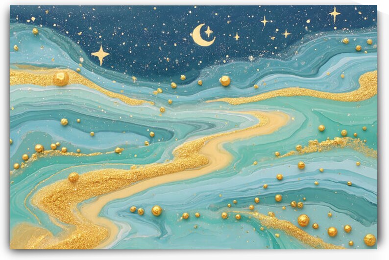 Golden River Flow – Fluid Abstract Art Print by Savage Art Prints