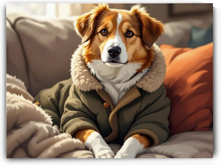 Adorable Dog in Cozy Winter Jacket – Cute Pet Portrait for Home Decor & Animal Lovers by AmericaWallArts