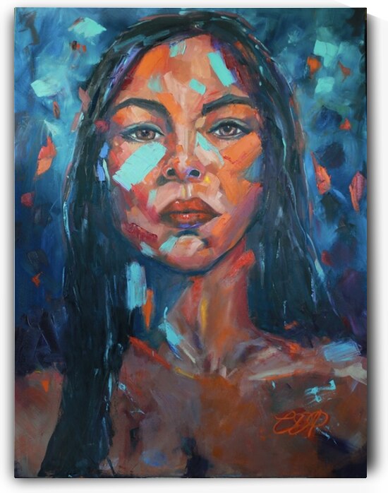 Battle Cry – Powerful Contemporary Oil Painting by Native Artist Connie D. Phillips by Connie D Phillips