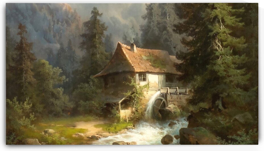 1800s Water Mill in the Mountains by Row One Brand