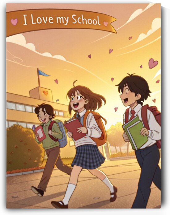 Anime Back to School Wall Art – Vibrant Anime Style Students with Backpacks 1 by Artivax