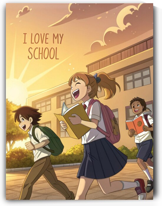 Anime Back to School Wall Art – Vibrant Anime Style Students with Backpacks 1 by Artivax