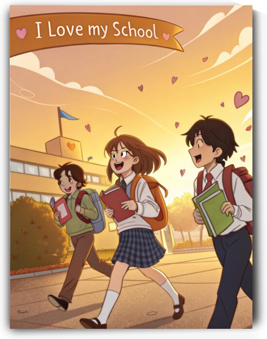 Anime Back to School Wall Art – Vibrant Anime Style Students with Backpacks 1 by Artivax
