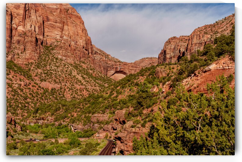Zion Great Arch Above Switchbacks by Jennifer White
