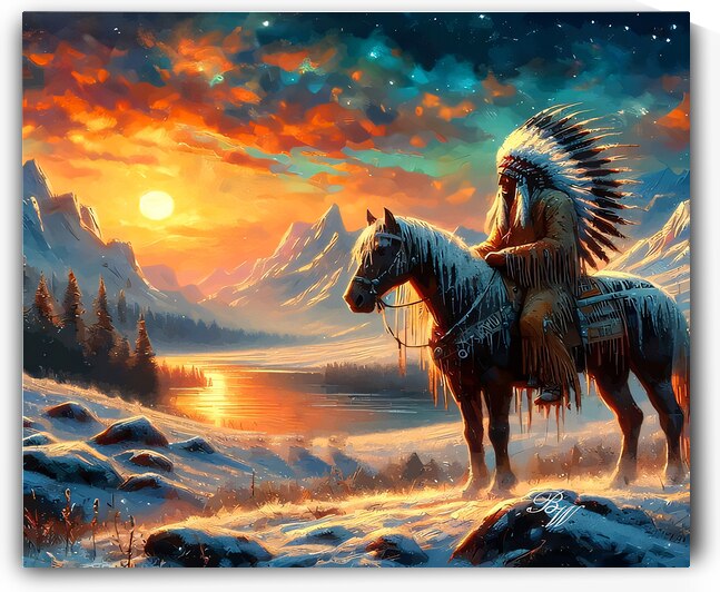 Native American Indian On Horseback in the Mountains 4 - 24X20 by Billy Wayne