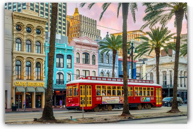 Streetcar and colorful buildings New Orleans Louisiana by DELPHIMAGES