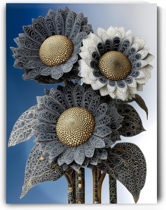 Gilded Sunflower Filigree – Ornate Floral Art Print by Savage Art Prints