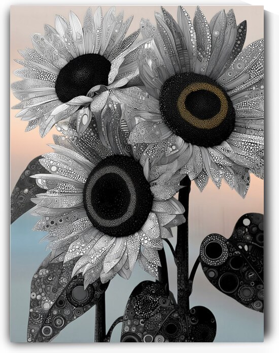 Ink & Ivory Sunflowers – Black & White Floral Art Print by Savage Art Prints