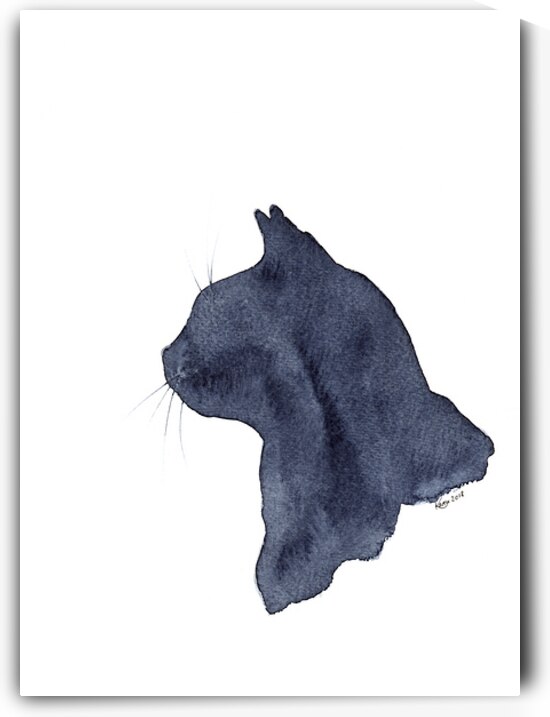 Black cat silhouette watercolor painting by Karen Kaspar