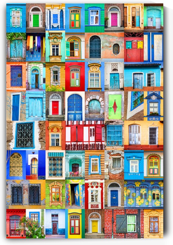 Doors and windows of the world colorful collage by DELPHIMAGES