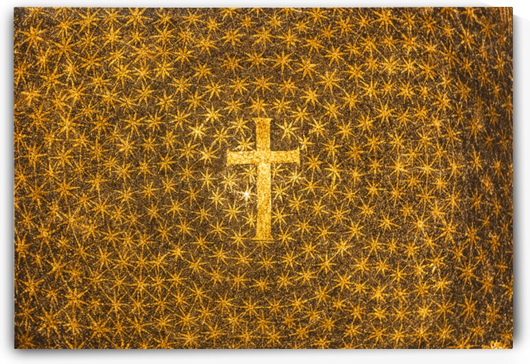 Old cross made of mosaic in Italian Byzantine church. Religion s by Paolo Modena