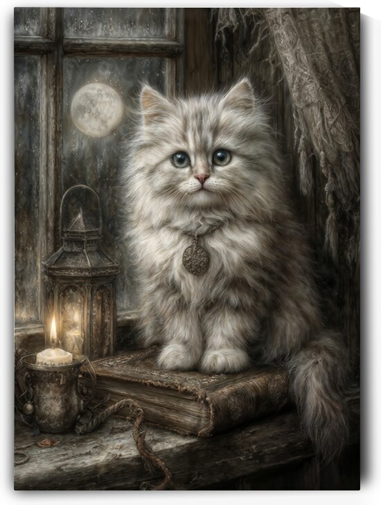 Mystical White Cat Familiar by Candlelight by Anne Laure GOUPIL