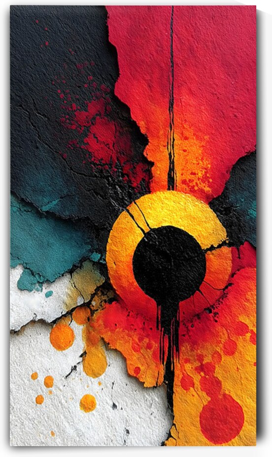 Solar Ring – Red Gold Textured Abstract Print by Savage Art Prints