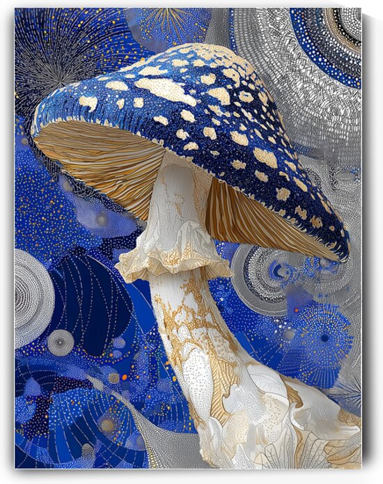 Celestial Cap – Blue Cosmic Mushroom Abstract Print by Savage Art Prints