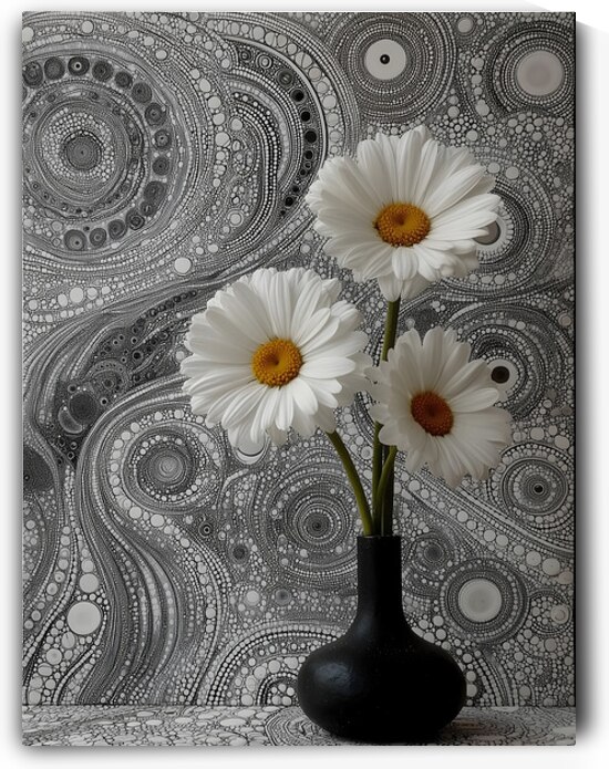Gerbera – Daisy Flowers in Cosmic Pattern Print by Savage Art Prints