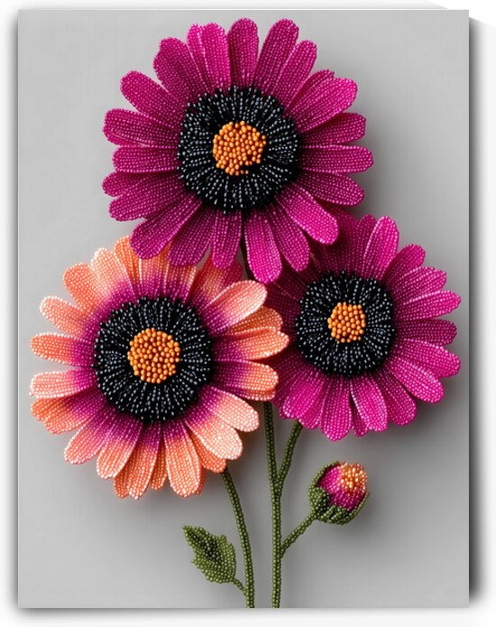 Beaded Blossoms – Textured Pink Daisy Abstract Print by Savage Art Prints