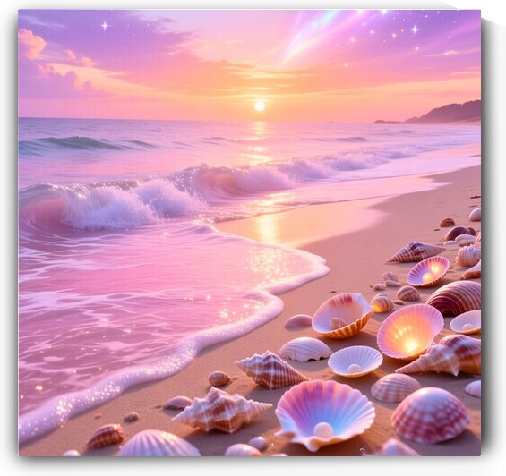 Dreamy Pink Sunset Beach with Seashells by Sihemsoso