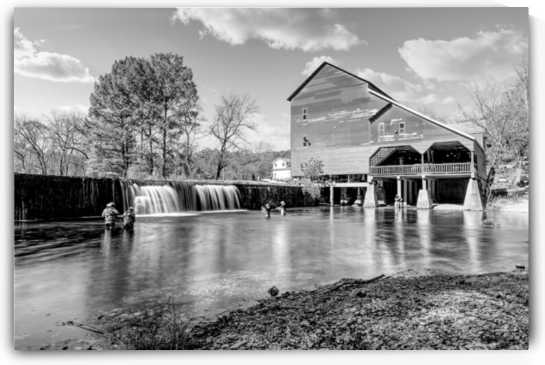 Fishing The Ozarks At Rockbridge Grayscale by Jennifer White