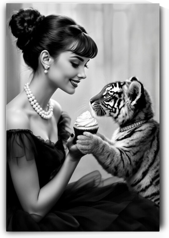 Audrey Hepburn Tiger Cub Art Print  by Tricky Rabbit Art