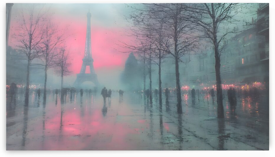 Paris Rain – Impressionist Cityscape Print by Savage Art Prints