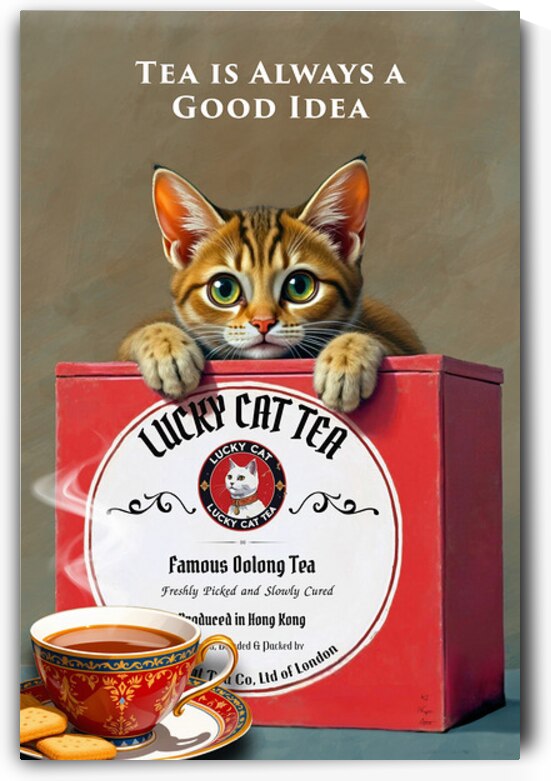 Lucky Cat Tea Kitchen Art Print by Tricky Rabbit Art