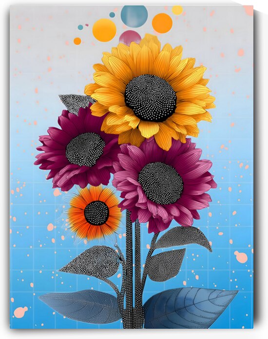 Orbiting Sunflowers – Modern Pop Botanical Print by Savage Art Prints