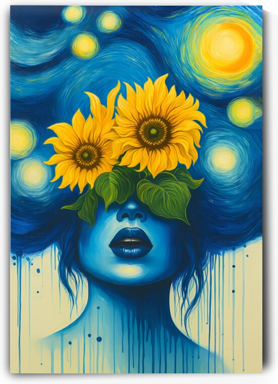 Starry Night Sunflower Portrait – Van Gogh Inspired Modern Wall Art by Signora