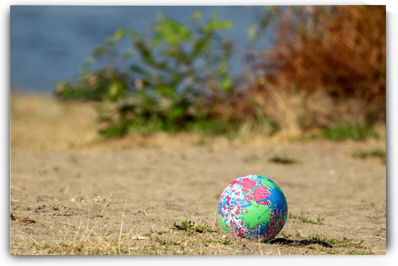 Lost play ball lying on beach by Lisa von Biela