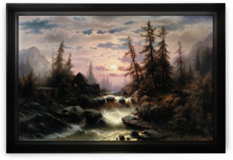 Mountain Stream in the Moonlight by Albert Rieger by xzendor7