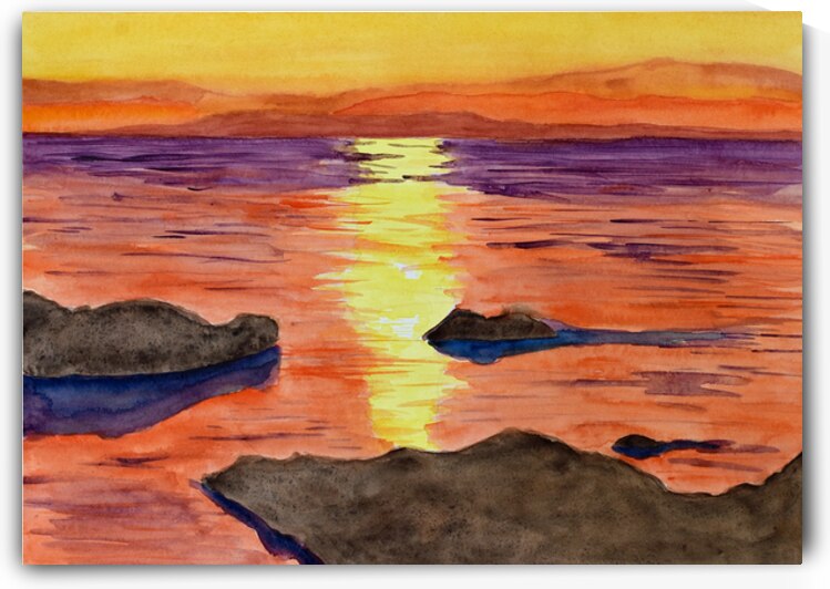 Orange sunset over the ocean by Lisa von Biela