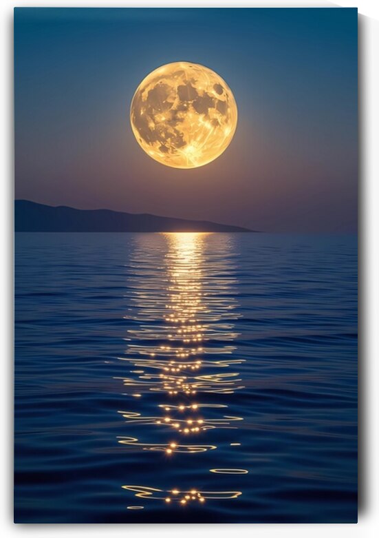 Golden Moonrise Over the Sea by Hassan mounir