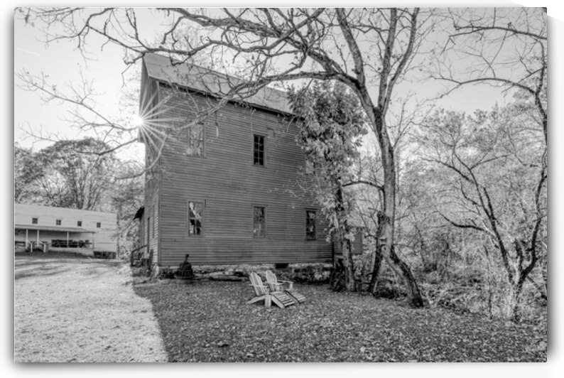Seating Beside Topaz Mill Grayscale by Jennifer White