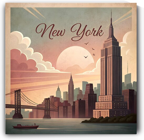 Vintage New York Skyline Wall Art by Golden Dune Prints