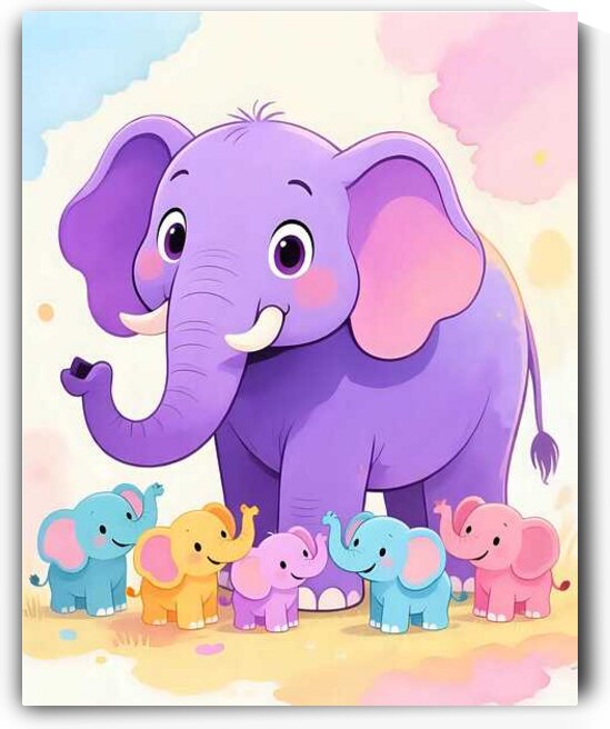 Colorful Cartoon Elephants Family by Esmonbijouart