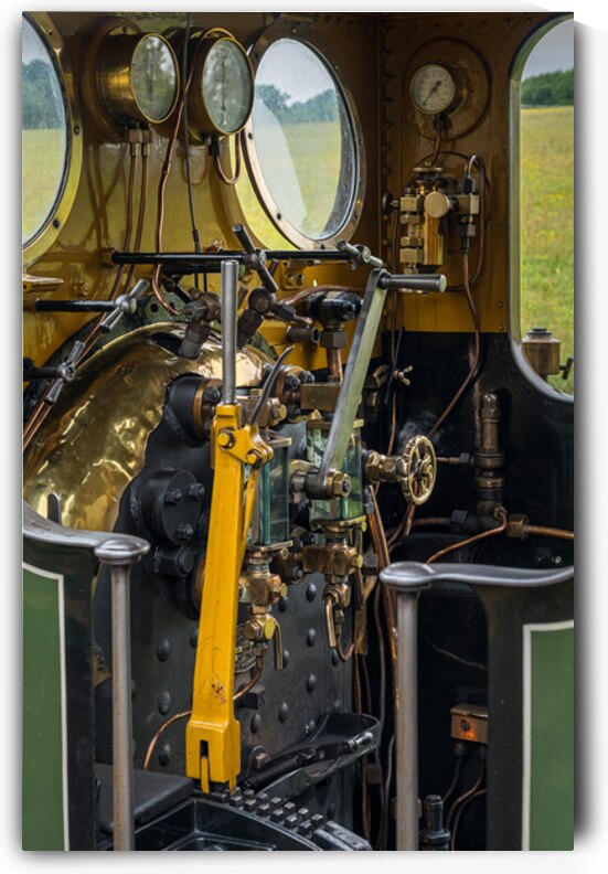 Detail of the driver cabin and controls on an old steam locomoti by Steve Heap