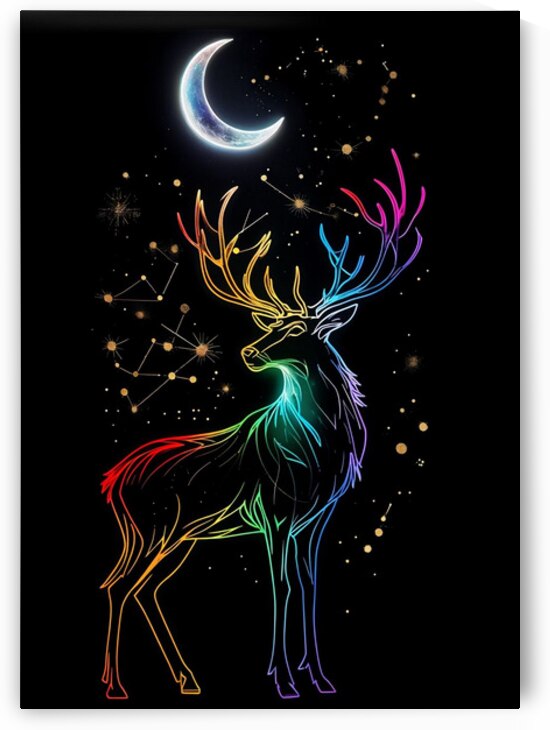 Colorful Stag Under Celestial Moon by Sihemsoso