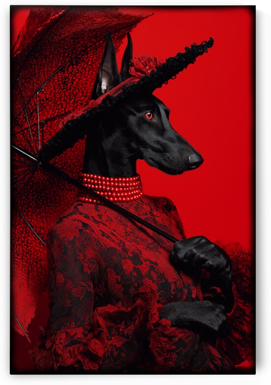 Lady dog in red FA 25 2x3  34 by Ksavera ART